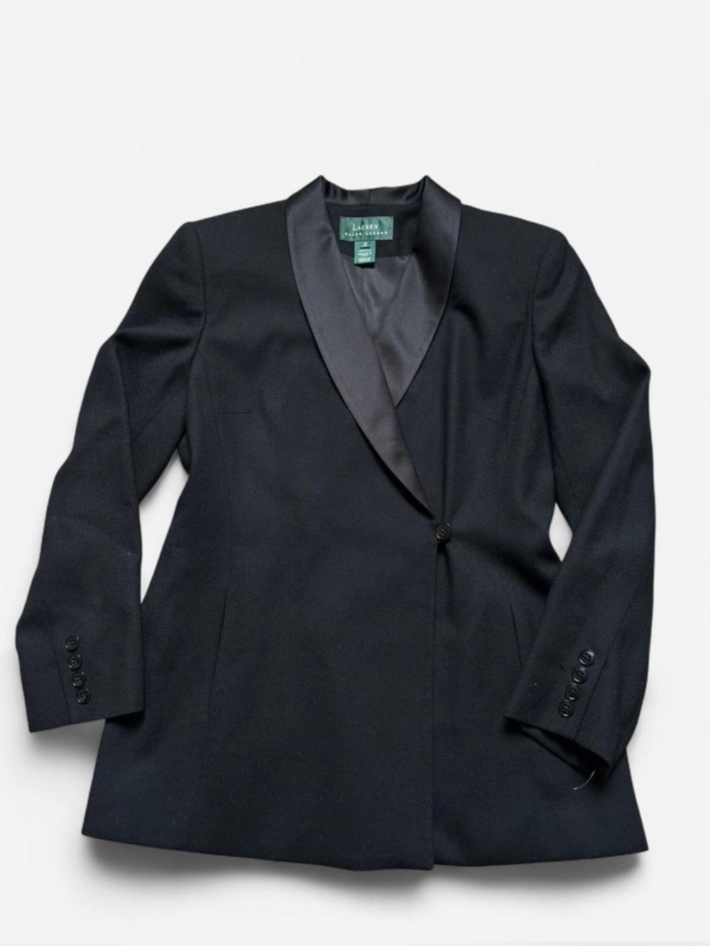 Lauren Ralph Lauren Vintage Black Wool Satin Blazer Jacket